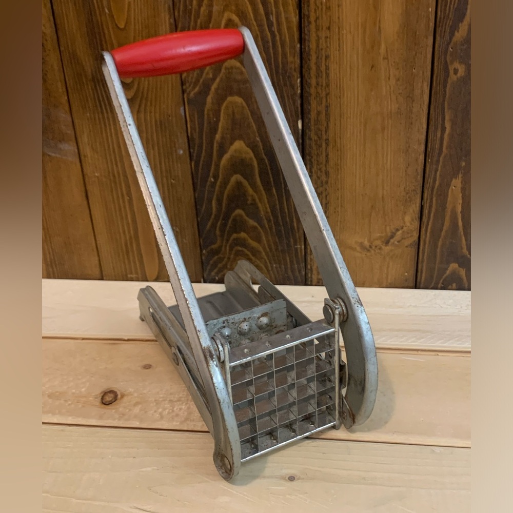 Vintage Metal Potato Cutter with Red Handle